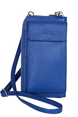 AmbraModa GLX21 - multifunktionale Damen Handytasche, Umhängetasche, Geldbörse aus echtem Leder, geeignet für Handys bis 6,5 Zoll (Blau) von AMBRA Moda