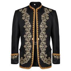 AMCOIN Herren Prinz Kostüm Blazer Steampunk Frack Mantel Männer Schwarzgold Bestickter Smoking Festlich Mittelalter Viktorianischen Retro Jacke (Goldfarbenes Kleid - schwarz,3XL) von AMCOIN