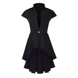 AMCOIN Steampunk-Jacke für Damen unregelmäßiger Saum,ärmelloses Kleid,viktorianischer Renaissance-Mittelalter-Smoking (Schwarz,S) von AMCOIN