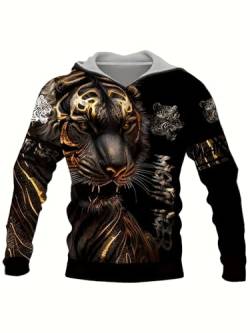 Mens Tiger 3D Print Hoodies for Men, Comfy Loose Trendy Hooded Pullover, Mens Clothing for Autumn Winter (Tiger,XL) von AMCOIN