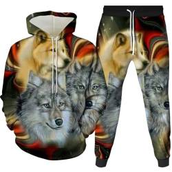 AMCYT Herren Trainingsanzug Hoodie und Trainingshose Jogginganzug Unisex 3D Druck Hoodie Herren Kapuzenpullover (Wolf 5,3XL) von AMCYT