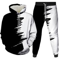 AMCYT Unisex Schwarz Weiß Kontrast Hoodie und Hose Herren Trainingsanzug Hoodie Jumpsuit Herren Herbst Winter (Herren1,XL) von AMCYT