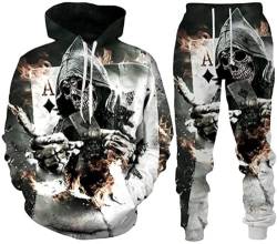 AMCYT Unisex Trainingsanzug Set 3D Totenkopf Sportswear Anzug Hoodie Hosenanzug Mode (Herren2,3XL) von AMCYT