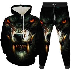 AMCYT wolf Herren Hoodie und Hose Herren Tier 3D-Druck lose Pullover + Jogginghose Trainingsanzug Hausanzug Joggingsuit (wolf1,S) von AMCYT