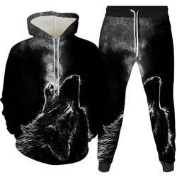 AMCYT wolf Herren Hoodie und Hose Herren Tier 3D-Druck lose Pullover + Jogginghose Trainingsanzug Hausanzug Joggingsuit (wolf3,XXL) von AMCYT