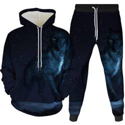 Herren Tier Wolf Hoodie und Hose Jogging Anzug Trainingsanzug Overall Ganzkörperanzug Hoodie Kapuzenpullover (Herren3,M) von AMCYT