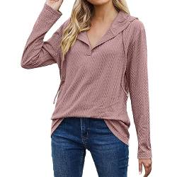 AMDOLE Europa Pullover Damen-Sweatshirt mit Kapuze, langärmelig, V-Ausschnitt, Oberteil, einfarbig, Kapuzenpullover Wollpullover Damen (Pink, M) von AMDOLE