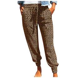 AMDOLE Hose Damen L Frauen lässige Hosen Sommer-Leopard-Druckhose Bottom-Athletic Hosen Fitness Damen Hose von AMDOLE