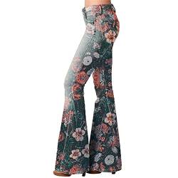 AMDOLE Jeanshosen Männer Modern -Strumpfhose mit hoher Taille, Blumenmuster, ausgestellte Hose Weite Jeanshosen Damen von AMDOLE