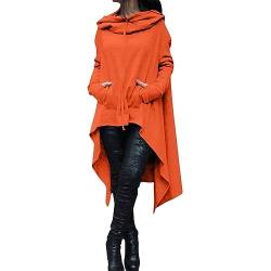 AMDOLE Skeleton Pullover Frauen Lose Hoodie Lange Kapuzen Tops Damen Sweatshirt Pullover Asymmetrische Bluse Damen Hoodies (Orange, XXL) von AMDOLE