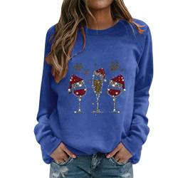 AMDOLE Trend Sachen Weihnachten Damen Sweatshirt Rundhalsausschnitt Langarm Weihnachtspullover Lässige Weihnachtsoberteile Tunika Damen Langarm Ausgefallene (Blue, L) von AMDOLE