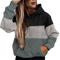 Kleidung Damen Damen Casual Hoodies Langarm Solide Leichte Pullover Tops Lose Sweatshirt mit Tasche Winterpullis Damen Warm (Grey, M) von AMDOLE