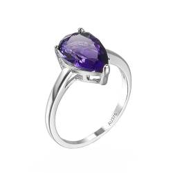 AMDXD 9 Karat Au375 Weiß Gold Eheringe, Simple Freundschaftsringe mit Amethyst Lila, Verlobungsring 9K Gold, Echtschmuck, Gr.49 (15.6) von AMDXD