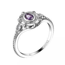 AMDXD 9 Karat Weißgold Eheringe, Amethyst Vintage Stil Freundschaftsringe Lila, Moissanit Verlobungsring 9K Gold, Echtgold Schmuck, Gr.52 (16.6) von AMDXD