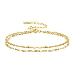 AMDXD 925 Armbänder, Sterlingsilber S925 Armreifen Freundschaftsarmbänder Doppel Figarokette, Gold Bettelarmband Damen, 20CM von AMDXD