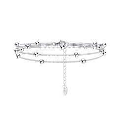 AMDXD 925 Silber Armband Damen, Sterlingsilber S925 Armreifen Armschmuck 3-Schicht Ketten mit Kugel, Silber Armband Damen, 21CM von AMDXD