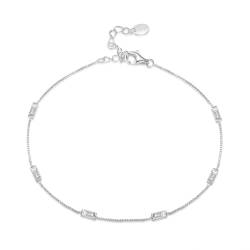 AMDXD Armbänder 925, Sterlingsilber S925 Armreifen Armschmuck Dünn Kette mit Zirkonia, Silber Armband Damen mit Rechteck Zirkonia, 22CM von AMDXD