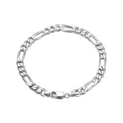 AMDXD Armband 925 Silber Damen, 925er Sterling Silber Armreifen Freundschaftsarmbänder Klassiker 5MM Figarokette, Silber Frau Armbänder, 17.5CM von AMDXD