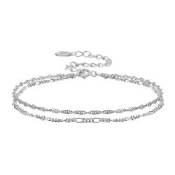 AMDXD Armband 925er, Sterling 925 Silber Armreifen Freundschaftsarmbänder Doppel Figarokette, Silber Armbänder Frauen Freundschaft, 20CM von AMDXD