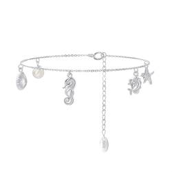 AMDXD Armreif 925 Silber Herren, Sterling Silber 925er Freundschafts Armband Armreif Seepferdchen Seesterne Muschel, Silber Damen Armband Charms, 21.5CM von AMDXD