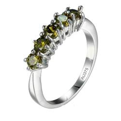 AMDXD Au375 Weiß Gold Trauringe, 5Klassiker Hochzeitsring mit Peridot Grün, Eheringe 9K, Echtschmuck, Gr.61 (19.4) von AMDXD