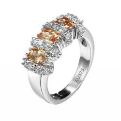 AMDXD Au375 Weißgold Antragsring, Citrin Empfindlich Eheringe Trauringe Orange, Moissanit Freundschaftsringe Trauringe 9K, Echter Schmuck, Gr.51 (16.2) von AMDXD