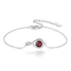 AMDXD Damen Armband 925, Sterling 925er Silber Armreifen Freundschaftsarmbänder Unendlichkeit mit Dunkel Rot Geburtsstein Januar, Silber Frau Armbänder mit Zirkonia Dark Rot, 21.5CM von AMDXD