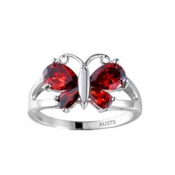 AMDXD Echt Gold Schmuck Eheringe Weißgold Au375 9K, Schmetterling Trauringe mit Labor Erstellt Rubin Rot, Hochzeitsring Gold 375, Gr.63 (20.1) von AMDXD