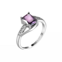 AMDXD Echt Gold Trauringe Weiß Gold 9 Karat 375, Simple Elegant Ring Eheringe mit Amethyst Lila, Moissanit Ring 9K Gold, Gr.58 (18.5) von AMDXD