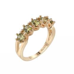 AMDXD Echt Schmuck Pärchen Ringe 375 Gold, Simple 5 Verlobungsring mit Peridot Grün, Eheringe 9K Gold, Gr.69 (22.0) von AMDXD