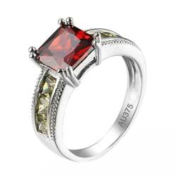 AMDXD Echter Schmuck Eheringe 9 Karat Au375 Weißgold, Elegant Trauringe mit Labor Erstellt Rubin Rot, Peridot Verlobungsring 9K Gold, Gr.49 (15.6) von AMDXD