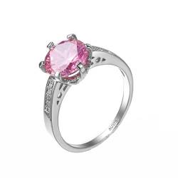 AMDXD Echter Schmuck Partnerringe Weißgold Au375 9K, Simple Elegant Solitär Ring Freundschaftsringe mit rosa Kristall Rosa, Moissanit Eheringe Gold 375, Gr.69 (22.0) von AMDXD