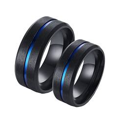 AMDXD Eheringe, 8mm Edelstahl Freundschaftsringe Damen Schwarz Blau mit Gebürstet mit Rille Ring Herren, 2pcs, Frauen 62 (19.7) & Männer 67 (21.3) von AMDXD