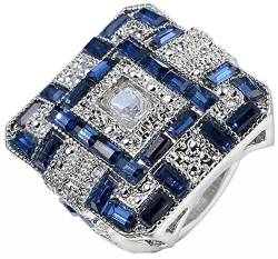 AMDXD Eheringe, Versilbert Damenring Glanz Groß Ring Zirkonia Blau, Pärchen Ringe für Damen, Geburtstag Geschenke für Frauen Mutter Freundin Ehefrau, Silber, Gr.57 (18.1) von AMDXD