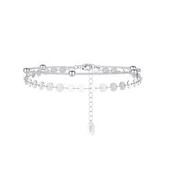 AMDXD Freundschaftsarmbänder 925 Silber, Sterling 925er Silber Armreifen Freundschaftsarmbänder Doppelschicht Ketten mit Kugel, Silber Armband Mädchen, 21.5CM von AMDXD