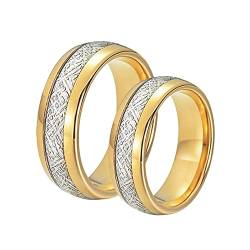 AMDXD Freundschaftsringe Freundinnen, 8mm Edelstahl Verlobungs Ringe Frauen Gold mit Kohlefaser Ehering Mann, 2er, Frauen 65 (20.7) & Männer 57 (18.1) von AMDXD