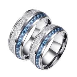 AMDXD Hochzeitsringe Deko, 8mm Edelstahl Verlobungsring Damen Silber Blau mit Kohlefaser Ringe Männer Preis für 2, Frauen 57 (18.1) & Männer 65 (20.7) von AMDXD