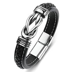 AMDXD LGBT Armband, Armbänder Leder Knot Armreif für Herren Silber Schwarz Handhandgelenk Kette Edelstahl mit Magnet Verschluss, Länge 16.5cm Männer Geschenke von AMDXD
