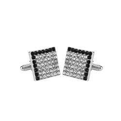 AMDXD Manschettenknöpfe Elegant, Quadrat Cufflinks Box for Men mit Zirkonia Weiß Schwarz, Silber Manschettenknöpfe für Anzug Hemd Hochzeit Business Graduation Gift von AMDXD