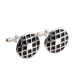 AMDXD Manschettenknöpfe Elegant, Rund Kariert Cufflinks Shirt for Men, Silber Schwarz Manschettenknöpfe für Unternehmen von AMDXD