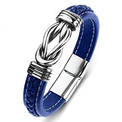 AMDXD Personalisierte Geschenke Gay Armband, PU Leder Armreif Edelstahl Knot Herren Armbänder Gravur Silber Blau Armschmuck Edelstahl mit Magnet Verschluss, Länge 18.5cm von AMDXD