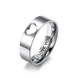 AMDXD Personalisiertes ID Trauring Edelstahl Herren, Eheringe Hohl Herz mit Gravur I Love You Pärchenringe für Frauen, Silber, Gr.60 (19.1) von AMDXD