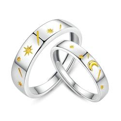 AMDXD Ringe Eheringe Sterling 925 Silber, Stern Mond Ehe Ring Frau, Silber Gold Ringe Männer 1 Paar von AMDXD