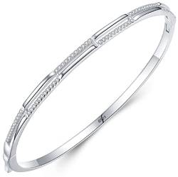 AMDXD S925 Sterling Silber Armband, Armbänder Doppelte Linie Anhänger mit Weiß Zirkonia Freundschaft Geschenk, Nickelfrei, Echter Silberschmuck, Silber von AMDXD