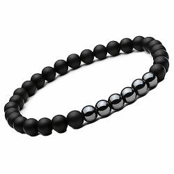 AMDXD SCHMUCK 2er Armband Set Achat für sie und ihn, Echten Natursteinen Premium Armband für Männer & Frauen 6mm, Tolle Geschenkidee - 19CM - Schwarz von AMDXD