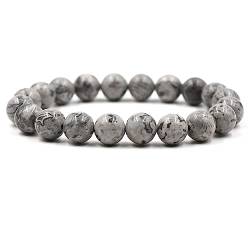 AMDXD SCHMUCK Armbänder für sie und ihn, Naturstein Elastisches Kugelarmband 10mm, Paar Geschenk für Frauen und Männer - 19CM - Grau von AMDXD