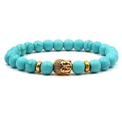 AMDXD SCHMUCK Armband mit Anhänger Buddha für sie und ihn, Türkis Stretch Armreif 8mm Tolles Geschenk für Frauen - 19CM - Gold von AMDXD