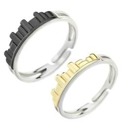 AMDXD Sterling 925 Silber Eheringe Modern, Gebäude Ring Damen Vintage, Schwarz Gold Verlobungsringe Männer 1 Paar von AMDXD