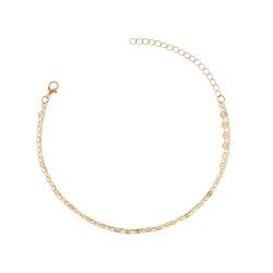 AMDXD Strand Fußkettchen, Doppel Kette Fußkette für Frauen Strandschmuck, Gold, 29CM von AMDXD