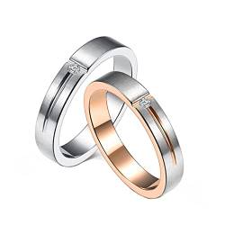 AMDXD Trauringe Paarpreis, 4mm Edelstahl Ring Ehering Damen Silber Rose Gold mit Matte Verlobungsring Herren Zirkonia, 2er, Frauen 52 (16.6) & Männer 65 (20.7) von AMDXD